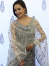 Banarasee Embroidered Chanderi Salwar Kameez With Kota Check Dupatta Set-Grey