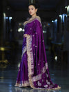 Banarasee Soft Silk Saree With Handwork Pearl Motifs & Mirror Work-Violet