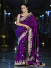 Banarasee Soft Silk Saree With Handwork Pearl Motifs & Mirror Work-Violet
