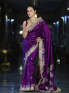 Banarasee Soft Silk Saree With Handwork Pearl Motifs & Mirror Work-Violet