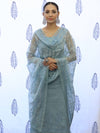 Banarasee Embroidered Chanderi Salwar Kameez With Kota Check Dupatta Set-Bluish Grey