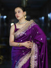 Banarasee Soft Silk Saree With Handwork Pearl Motifs & Mirror Work-Violet