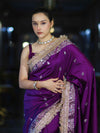Banarasee Soft Silk Saree With Handwork Pearl Motifs & Mirror Work-Violet
