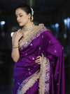 Banarasee Soft Silk Saree With Handwork Pearl Motifs & Mirror Work-Violet