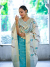 Banarasee Embroidered Cotton Salwar Kameez Fabric With Contrast Dupatta Set-Blue & Off White