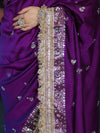 Banarasee Soft Silk Saree With Handwork Pearl Motifs & Mirror Work-Violet