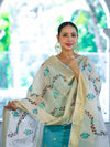 Banarasee Embroidered Cotton Salwar Kameez Fabric With Contrast Dupatta Set-Blue & Off White