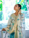 Banarasee Embroidered Cotton Salwar Kameez Fabric With Contrast Dupatta Set-Blue & Off White
