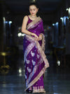 Banarasee Soft Silk Saree With Handwork Pearl Motifs & Mirror Work-Violet