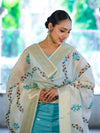 Banarasee Embroidered Cotton Salwar Kameez Fabric With Contrast Dupatta Set-Blue & Off White