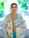 Banarasee Embroidered Cotton Salwar Kameez Fabric With Contrast Dupatta Set-Blue & Off White