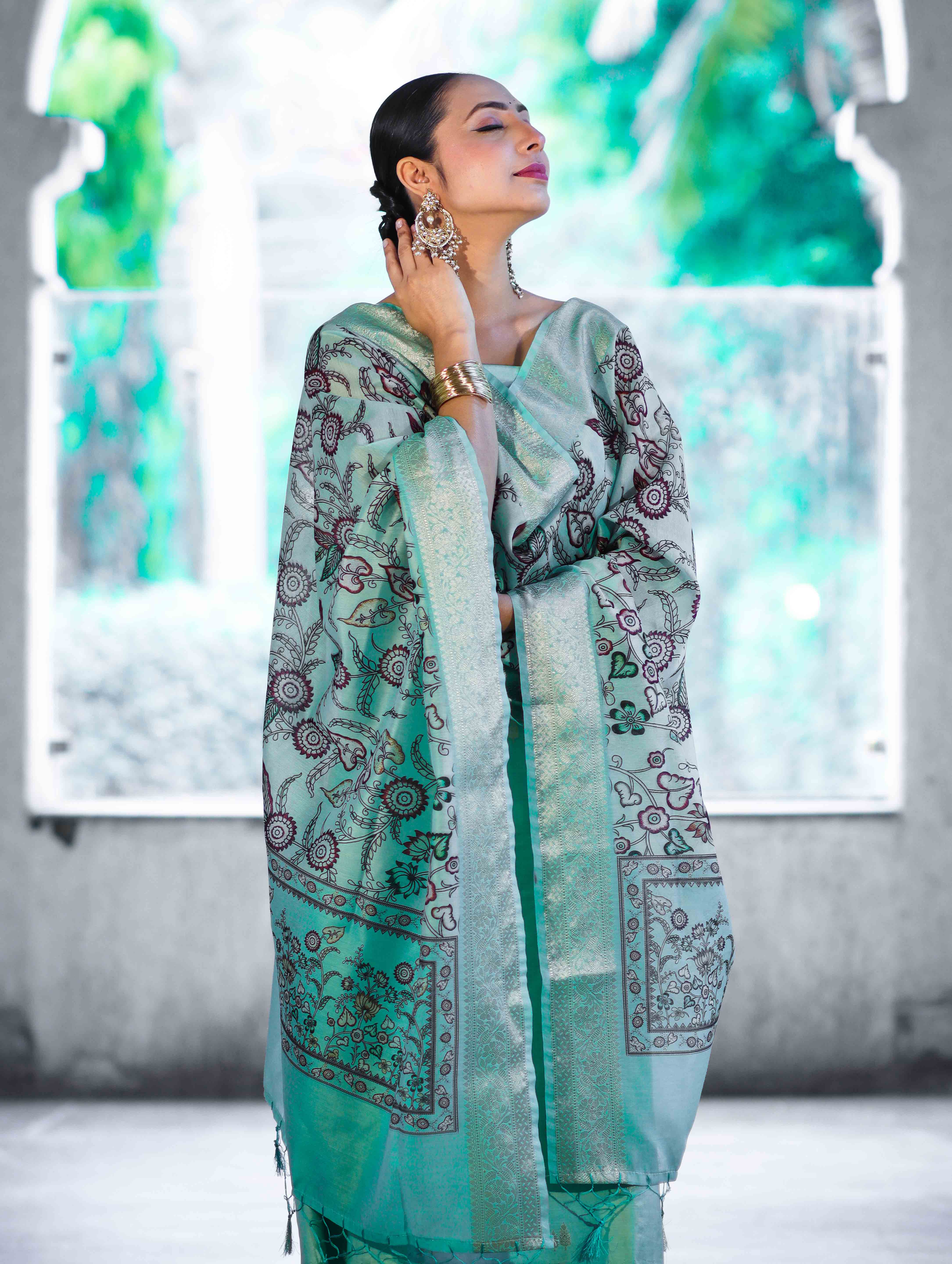 Banarasee Cotton Salwar Kameez Fabric With Digital Printed Dupatta Set-Pastel Green