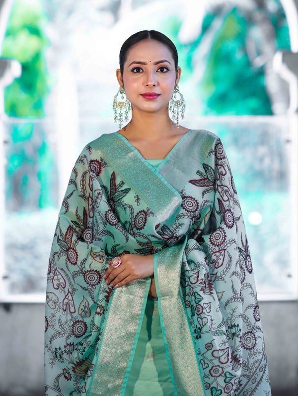 Banarasee Cotton Salwar Kameez Fabric With Digital Printed Dupatta Set-Pastel Green