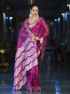 Banarasee Soft Tissue Saree With Handwork Pearl Motifs & Scallop Border-Pink