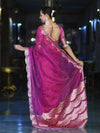 Banarasee Soft Tissue Saree With Handwork Pearl Motifs & Scallop Border-Pink