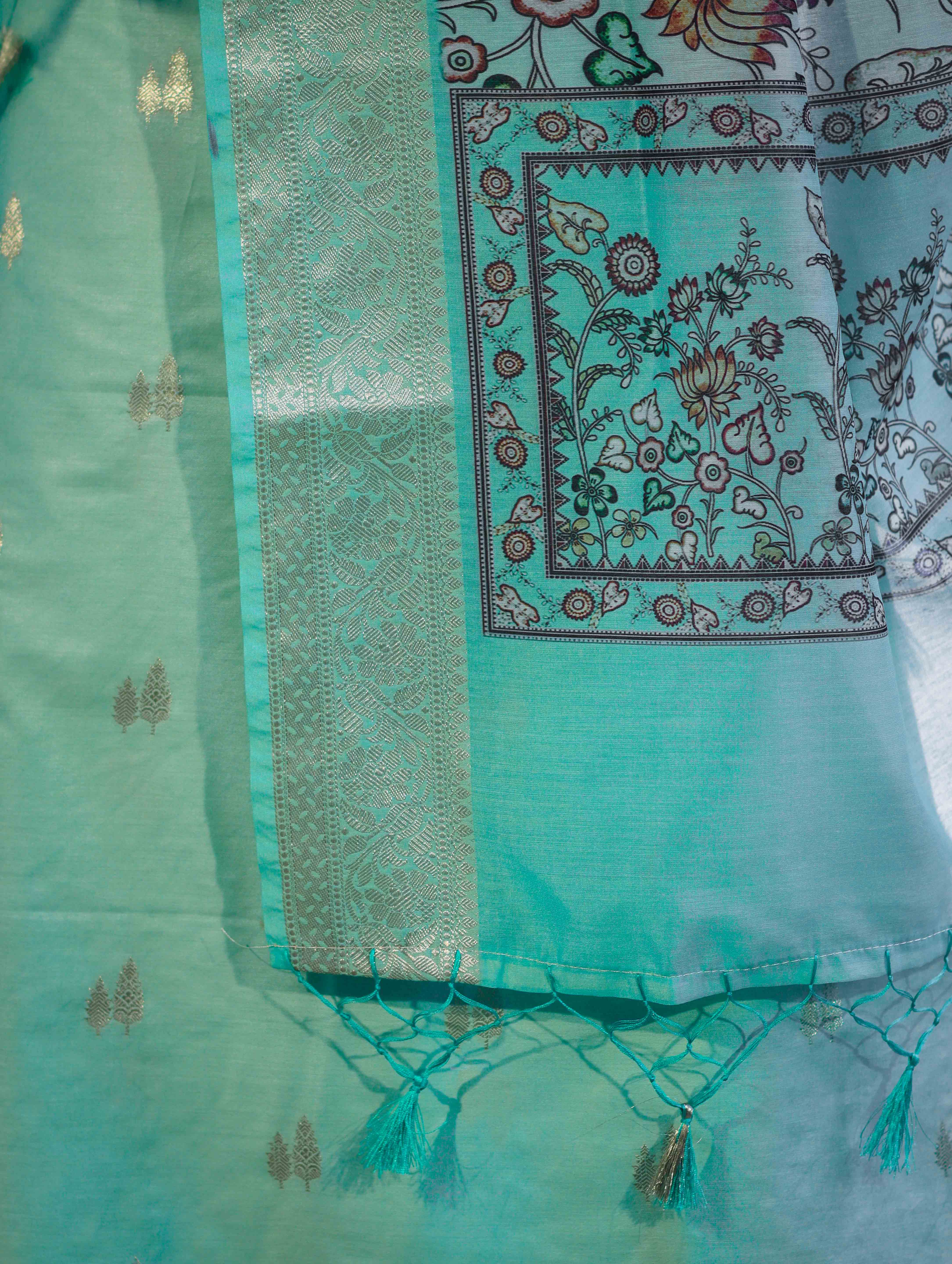 Banarasee Cotton Salwar Kameez Fabric With Digital Printed Dupatta Set-Pastel Green