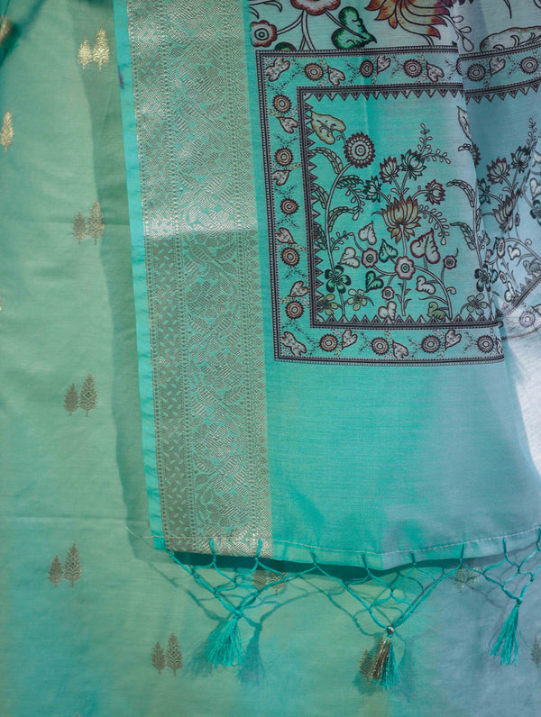 Banarasee Cotton Salwar Kameez Fabric With Digital Printed Dupatta Set-Pastel Green