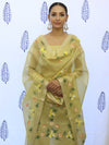Banarasee Tissue Hand-Painted Salwar Kameez Fabric With Dupatta Set-Yellow