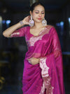 Banarasee Soft Tissue Saree With Handwork Pearl Motifs & Scallop Border-Pink