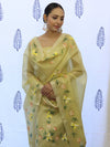 Banarasee Tissue Hand-Painted Salwar Kameez Fabric With Dupatta Set-Yellow