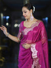Banarasee Soft Tissue Saree With Handwork Pearl Motifs & Scallop Border-Pink