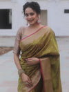 Banarasee Handwoven Semi Silk Saree With Zari Buti Design-Olive Green (Dual Tone)