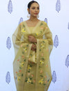 Banarasee Tissue Hand-Painted Salwar Kameez Fabric With Dupatta Set-Yellow