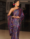 Banarasee Abstract Print Tissue Saree With Contrast Embroidered Blouse-Violet