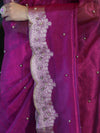 Banarasee Soft Tissue Saree With Handwork Pearl Motifs & Scallop Border-Pink