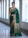 Banarasee Handloom Semi Silk Saree With Zari Buti Design & Lace Border-Green