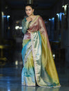 Banarasee Plain Tissue Hand Embroidered Lace Saree-Multicolor