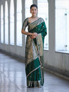 Banarasee Handloom Semi Silk Saree With Zari Buti Design & Lace Border-Green