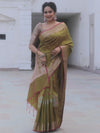 Banarasee Handwoven Semi Silk Saree With Zari Buti Design-Olive Green (Dual Tone)