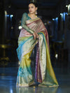 Banarasee Plain Tissue Hand Embroidered Lace Saree-Multicolor