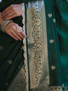 Banarasee Handloom Semi Silk Saree With Zari Buti Design & Lace Border-Green