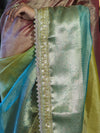 Banarasee Plain Tissue Hand Embroidered Lace Saree-Multicolor