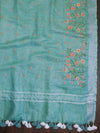 Bhagalpuri Pure Linen Salwar Kameez & Dupatta With Thread-Embroidered Floral Work-Mint Green