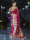 Banarasee Tissue Saree With Hand Embroidered Mirror Work & Zari Woven Design-Magenta