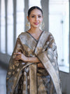 Banarasee Tissue Zari Work Salwar Kameez Fabric With Dupatta Set-Light Brown