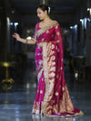 Banarasee Tissue Saree With Hand Embroidered Mirror Work & Zari Woven Design-Magenta