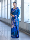 Banarasee Handloom Semi Silk Saree With Sona Rupa Zari Buti Design & Floral Border-Blue