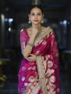 Banarasee Tissue Saree With Hand Embroidered Mirror Work & Zari Woven Design-Magenta