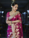 Banarasee Tissue Saree With Hand Embroidered Mirror Work & Zari Woven Design-Magenta
