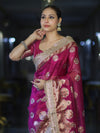 Banarasee Tissue Saree With Hand Embroidered Mirror Work & Zari Woven Design-Magenta