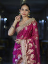 Banarasee Tissue Saree With Hand Embroidered Mirror Work & Zari Woven Design-Magenta