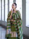 Banarasee Cotton Silk Stripe Pattern Salwar Kameez Fabric With Dupatta Set-Green