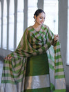 Banarasee Cotton Silk Stripe Pattern Salwar Kameez Fabric With Dupatta Set-Green