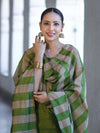 Banarasee Cotton Silk Stripe Pattern Salwar Kameez Fabric With Dupatta Set-Green