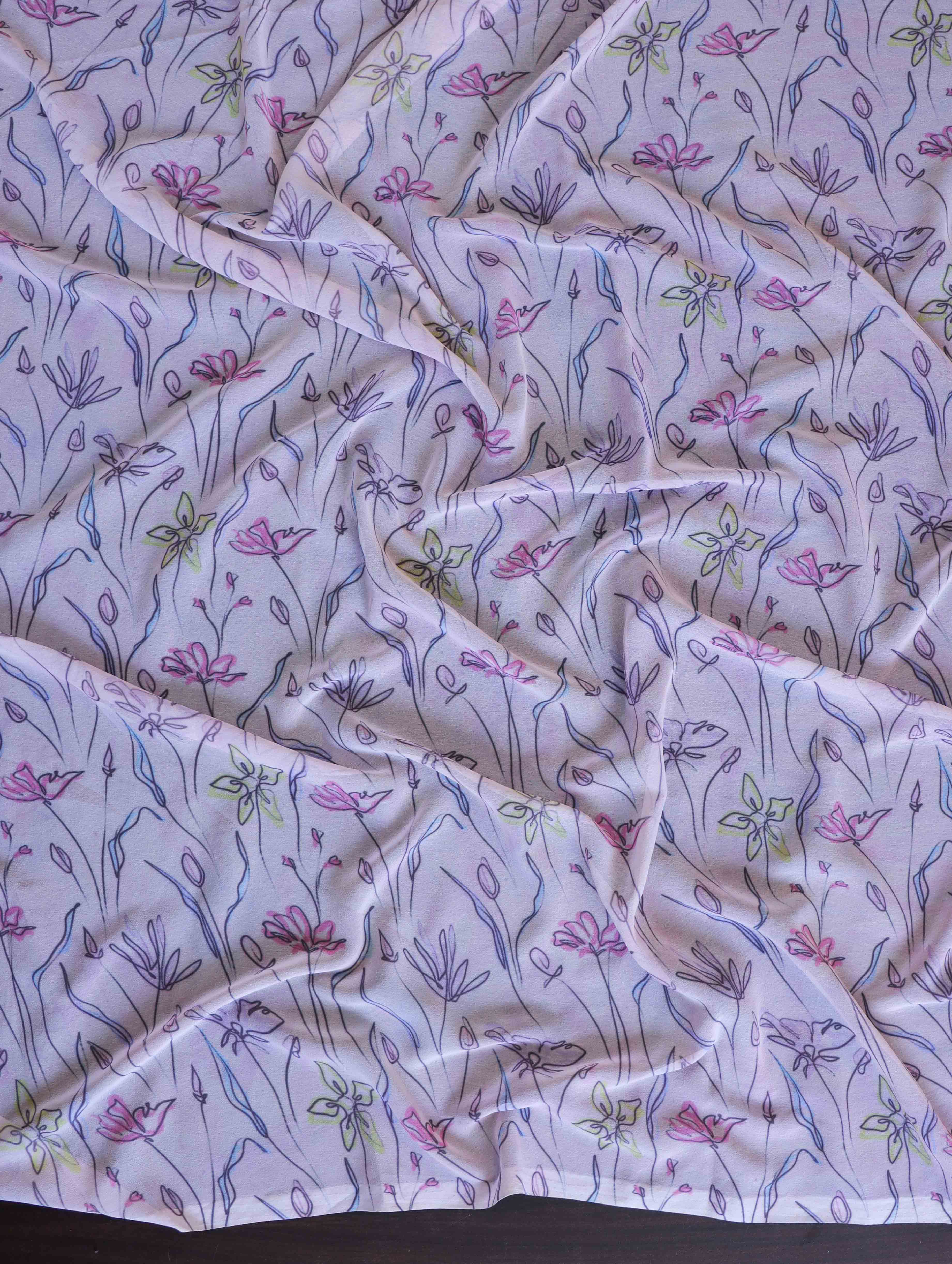 Banarasee Handwoven Faux Georgette Saree With Ikkat Print Design-Blush Pink