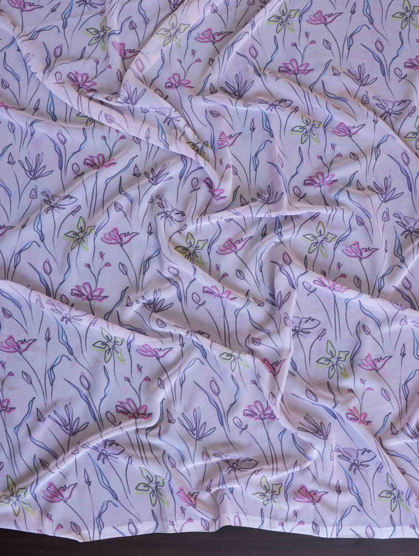 Banarasee Handwoven Faux Georgette Saree With Ikkat Print Design-Blush Pink